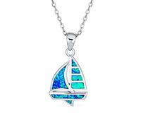 Bling Jewelry Piedra Preciosa Náutica Barco Verano Vacaciones En El Caribe Barco Marinero Creado Opalo Azul Collar Velero Colgante Para Mujeres Adolescente .925 Plata De Ley Mediana