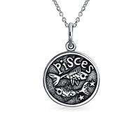 Bling Jewelry Piscis Signo Del Zodiaco Astrología Horóscopo Ronda Medallón Colgante Para Hombres Mujeres Collar De Plata Esterlina Envejecida