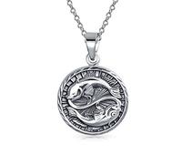 Bling Jewelry Piscis Signo Del Zodiaco Astrología Horóscopo Ronda Medallón Colgante Para Hombres Mujeres Collar De Plata Esterlina Envejecida
