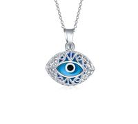 Bling Jewelry Protección De Turquía Estilo Vintage Azul Filigrana Oval Evil Eye Charm Collar Colgante Para Mujeres Adolescentes De Cristal De Murano .925 Plata De Ley Hecho En Turquía