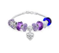 Bling Jewelry Pulsera Con Dijes Temática De Amor Púrpura Para La Familia Para Abuela - Cadena De Serpiente Europea De Plata Esterlina .925 7.5 Pulgadas