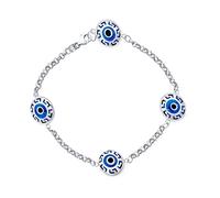 Bling Jewelry Pulsera De Cadena De Estación De Amuleto De Protección Espiritual Turco Con Motivo Griego De Ojo Malvado Azul Para Mujeres Adolescentes En Plata Esterlina .925 De 7.5 Pulgadas