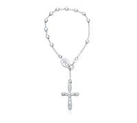 Bling Jewelry Pulsera de cuentas de oración de rosario de la Virgen María con crucifijo de Jesús religioso, cruz infinita, de plata esterlina .925 para mujer, comunión, cuentas de 3MM, 7 pulgadas.