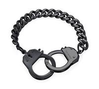 Bling Jewelry Pulsera De Declaración De Cadena Cubana Para Hombres Con Esposas De Joyería De Motociclista En Acero Inoxidable Negro Ip De 8 Pulgadas