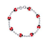 Bling Jewelry Pulsera de Encantos de Estación Múltiple de Buena Suerte Jardín Afortunado con Mariquitas Rojas de Esmalte para Mujeres Adolescentes .925 Plata de Ley 7 Pulgadas