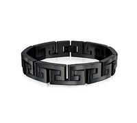 Bling Jewelry Pulsera De Enlace De Llave Infinita Geométrica Masculina Y Elegante Para Adolescentes Hombres En Acero Inoxidable Negro Ip De 8.5 Pulgadas De Largo Y 12 MM De Ancho
