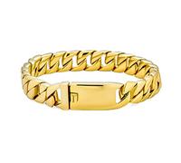 Bling Jewelry Pulsera de Eslabones de Cadena de Bordillo de Miami Sólida y Pesada, Chapada en Oro, Acero Inoxidable para Hombres y Adolescentes, 8 Pulgadas 10MM