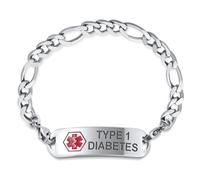Bling Jewelry Pulsera De Identificación Médica Con Enlace De Estilo Figaro Para Hombres Con Diabetes Tipo 1, De Acero Y Grabado Personalizado De 8.5 Pulgadas