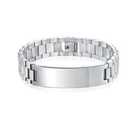 Bling Jewelry Pulsera De Acera con Placa De Identificación Personalizable, con Nombre Grabado, para Hombres, De Acero Inoxidable Plateado Tono Plata, De 8.5 Pulgadas