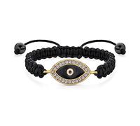 Bling Jewelry Pulsera De Ojo Turco Trenzada Negra Con Cordón Para Mujeres Adolescentes Con Acento De Cristal Ajustable Chapado En Oro Para Protección Y Buena Suerte