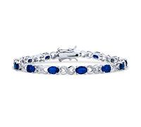 Bling Jewelry Pulsera de tenis para mujer con circonita cúbica simulada de zafiro azul oscuro de 9CT AAA ovalada CZ símbolo de infinito milgrain, chapada en plata.