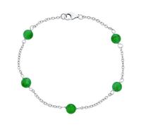 Bling Jewelry Pulsera Delicada Y Sencilla De Jade Verde Auténtico Con Cadena De Bolitas Redondas Estilo Tin Cup Para Mujeres Plata Esterlina .925 De 8 Pulgadas