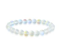 Bling Jewelry Pulsera Elástica Apilable De Cuentas Redondas De Piedra Lunar Blanca Iridiscente Arcoíris De 8 MM Para Mujeres, Hombres, Adolescentes Y Unisex