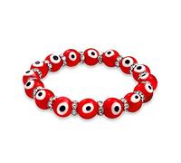 Bling Jewelry Pulsera Elástica Con Cuentas De Vidrio Turco Con Ojo Turco Rojo Para Mujeres Y Adolescentes, Separadores De Cristal Rondelle Para Protección Y Buena Suerte
