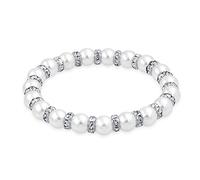 Bling Jewelry Pulsera Elástica De Cuentas Apilables De Perlas Simuladas Blancas Para Mujeres Con Separadores De Rondelle De Cristal Blanco Y Latón Plateado De Plata