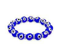 Bling Jewelry Pulsera Elástica De Cuentas De Vidrio Turco Con Ojo Azul Mal De Ojo Para Mujeres Adolescentes, Separadores De Cristal Rondelle Para Protección Y Buena Suerte