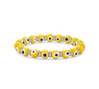 Bling Jewelry Pulsera Elástica De Cuentas De Vidrio Turco De Ojo Malvado Amarillo Limón Para Mujeres Adolescentes, Con Separadores De Cristal Rondelle Para Protección Y Buena Suerte