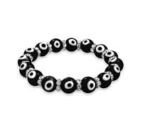 Bling Jewelry Pulsera Elástica De Cuentas De Vidrio Turco Negro Blanco Con Ojo Malvado Para Mujeres Adolescentes, Con Separadores De Cristal Rondelle Para Protección Y Buena Suerte
