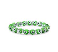 Pulsera Elástica De Cuentas De Vidrio Turquesa Con Ojo Turco Verde Lima Para Mujeres Adolescentes, Con Separadores De Cristal Rondelle Para Protección Y Buena Suerte