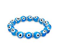 Bling Jewelry Pulsera Elástica De Cuentas De Vidrio Turquesa Turco Ojo Malvado Para Mujeres Adolescentes, Con Espaciadores De Cristal Rondelle Para Protección Y Buena Suerte