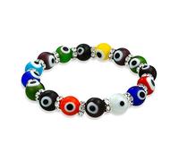 Bling Jewelry Pulsera Elástica Turca De Ojo Maligno De Colores, Con Cuentas De Vidrio Multicolores, Para Mujeres Y Adolescentes, Con Separadores De Cristal Rondelle Para Protección