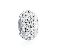 Bling Jewelry Pulsera Europea De Plata De Ley .925 Con Abalorios De Cristal Blanco Macizo Para Mujeres Y Adolescentes