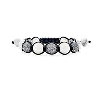 Bling Jewelry Pulsera Inspirada En Shamballa Con Bola De Cristal Pavé De Piedra De Howlite Blanca Y Gris Para Mujeres Y Hombres Cordón Negro Ajustable