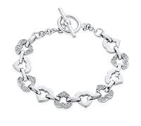 Bling Jewelry Pulsera Romántica de Novia con Circonita Cúbica AAA CZ Pavé Claro en Forma de Corazón Abierto Alternado para Mujer Novia Boda Plateada en Rodio de 7 Pulgadas