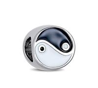 Bling Jewelry Redondo Negro Blanco Equilibrio Yin Yang Inspirational Charm Bead Para Mujeres Para Adolescentes .925 Plata De Ley Se Adapta Pulsera Europea