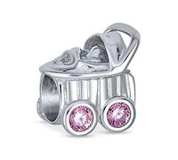 Bling Jewelry Regalo Para La Nueva Madre Rosa CZ Cochecito Encanto De Cuentas Para Las Mujeres .925 Plata Esterlina Para Pulsera Europea