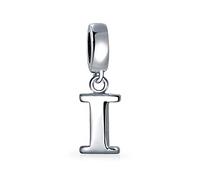 Bling Jewelry Regalo Personalizado Bloque Letra I Alfabeto Inicial Colgante Charm Bead Para Mujer Para Adolescente .925 Plata De Ley Para Pulsera Europea