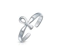 Bling Jewelry Religiosa Espiritual Midi Dedo Medio Egipcio Ankh Cruz Midi Dedo Del Pie Anillo Para Mujeres Adolescente Pulido .925 Plata Esterlina Ajustable