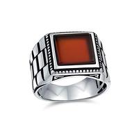 Bling Jewelry Retro Estilo De La Banda De Grabado Al Agua Fuerte De Ágata Roja Anillo De Sello Cuadrado Para Los Hombres Pesados .925 Plata Esterlina Hecha A Mano En Turquía