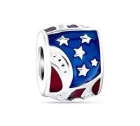 Bling Jewelry Rojo, Blanco, Azul Raya De Vacaciones Ee.Uu. Bandera Patriótica De La Estrella Del Encanto Abalorios Barril Para Mujeres Adolescentes .925 De Plata Esterlina Se Ajusta Pulsera Europea