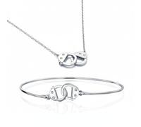 Bling Jewelry Romántico Delicado Candado De Trabajo Con Acento De CZ Collar De Esposas Colgante Y Pulsera Para Mujer .925 Plata De Ley
