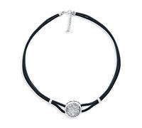 Bling Jewelry Ronda De Disco Medallón De Cuero Negro Genuino Celta Sun Rising Y Deseando Árbol De La Vida Collar Collar De Gargantilla Para Mujer .925 Plata De Ley