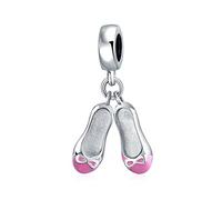 Bling Jewelry Rosa Blanca Prima Zapatillas De Bailarina Zapatilla De Ballet Colgante Abalorios Charm Para Mujer Adolescente .925 Plata De Ley Se Adapta A Pulsera Europea
