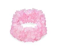 Bling Jewelry Rosa Rosa Cuarzo Cristal Piedra Preciosa Chip Piedra Ancha Chunky Racimo Multi Strand Pulsera Elástica Para Mujer