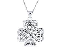 Bling Jewelry San Patricio De La Suerte De Gran Trébol Irlandés Celta Espiral Corazón Trébol Collar Colgante Para Mujer Para Adolescente Oxidado .925 Plata De Ley