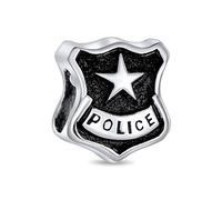 Bling Jewelry Servir Proteger Oficial Insignia Policía Escudo Abalorios Charm Para Mujer .925 Plata De Ley Se Adapta A Pulsera Europea