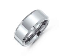 Bling Jewelry Simple Pulido Parejas Anillo De Boda De Titanio Para Hombres Para Mujeres Borde Biselado Tono Plata Confort 8Mm
