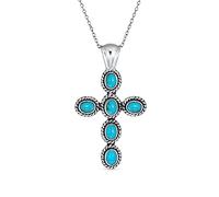 Bling Jewelry South Western Style Estabilizado Azul Turquesa Bisel De Cuerda Conjunto Cruz Colgante Collar Para Mujer .925 Plata De Ley