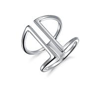 Bling Jewelry Anillo de Moda Moderna y Tendencia Geométrica de Doble Barra Vertical Ancha .925 Anillo de Plata de Ley para Mujeres Jóvenes Ajustable