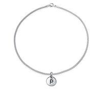 Bling Jewelry Tiny Minimalista Abc Disco Redondo Bloque Letra Alfabeto P Inicial Tobillera Para Adolescente Para Mujer .925 Plata Esterlina 10 Pulgadas