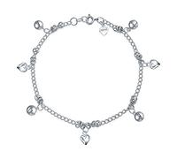 Bling Jewelry Tobillera con dijes colgantes de múltiples cascabeles y corazones Pattilu India para mujeres adolescentes .925 Plata de ley ajustable de 9 a 9.5 pulgadas con extensor