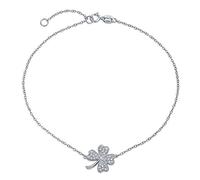 Bling Jewelry Tobillera de Flor de Trébol de Cuatro Hojas de Circonita Cúbica CZ Amuleto de la Suerte Tobillera Pulsera de Tobillo para Mujer .925 Plata de Ley Ajustable 9, 10 Pulgadas