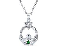 Tradicional Irlandés Kelly Verde Cubic Zirconia Cz Celta Infinito Amor Nudo Amistad Corazón Claddagh Colgante Collar Para Mujer Adolescente .925 Plata De Ley