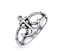 Bling Jewelry Tropical Beach Vacaciones Marinero Barco Náutico Sea Lover Océano Cuerda Abierta Marineros Ancla Anillo Para Mujer Adolescente Oxidado 925 Plata De Ley