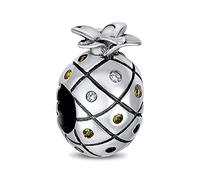 Bling Jewelry Tropical De Vacaciones De Piña De Frutas De Oro CZ Encanto De Viaje De Cuentas Para Las Mujeres .925 De Plata Esterlina Se Ajusta Pulsera Europea