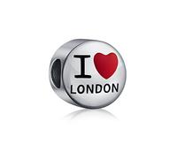 Bling Jewelry Turismo De Viajes Inglaterra Reino Unido Palabras Corazón Me Encanta Londres Charm Bead Para Mujer Adolescente Esmalte .925 Plata De Ley Ajuste Pulsera Europea
